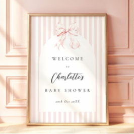 Elegante roze strepen boog baby shower poster