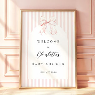 Elegante roze strepen boog baby shower poster