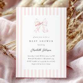 Elegante Roze Strepen Bow Baby shower Baby shower Kaart