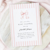 Elegante Roze Strepen Bow Baby shower Baby shower Kaart