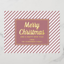 Elegante roze strepen Christmas Gold Folie Feestdagen Briefkaart
