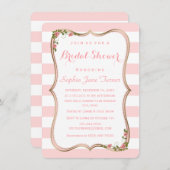 Elegante Roze Strepen Gouden Bloem Bruidsfeest Kaart (Voorkant / Achterkant)