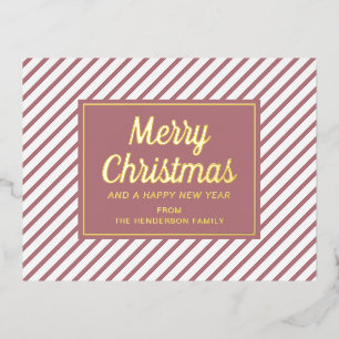 Elegante Roze Strepen Kerstmis Goud Folie Feestdagen Briefkaart