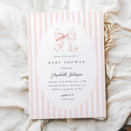 Elegante Roze Strepen Strik Baby Shower Kaart