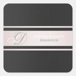 Elegante roze strepen zwart gestructureerd monogra vierkante sticker