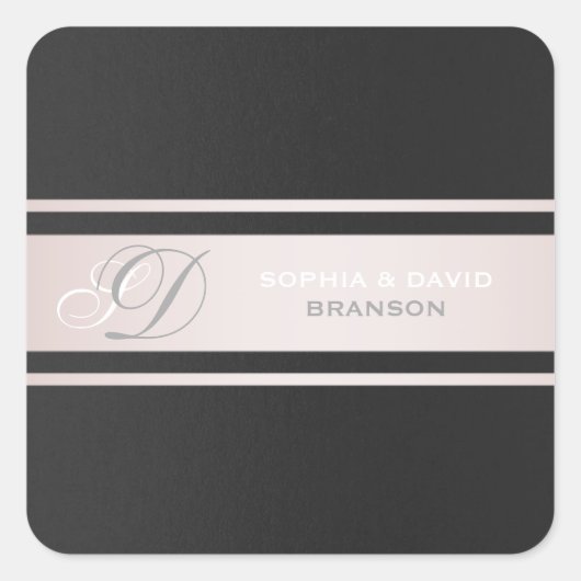 Elegante roze strepen zwart gestructureerd monogra vierkante sticker (Voorkant)