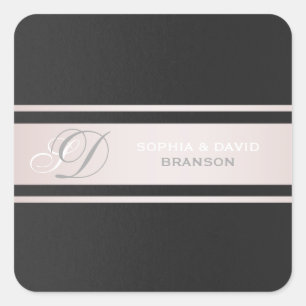 Elegante roze strepen zwart gestructureerd monogra vierkante sticker