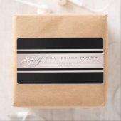 Elegante Roze Strepen Zwart Textuur Custom Monogra Etiket (Insitu)