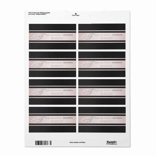 Elegante Roze Strepen Zwart Textuur Custom Monogra Etiket (Full Sheet)