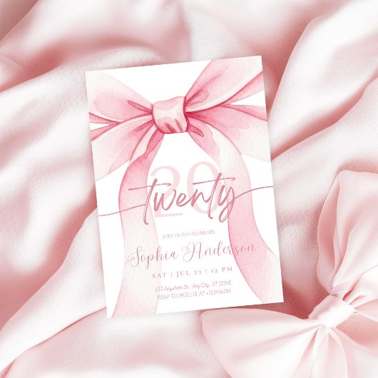 Elegante Roze Strik 20e Verjaardag Kaart