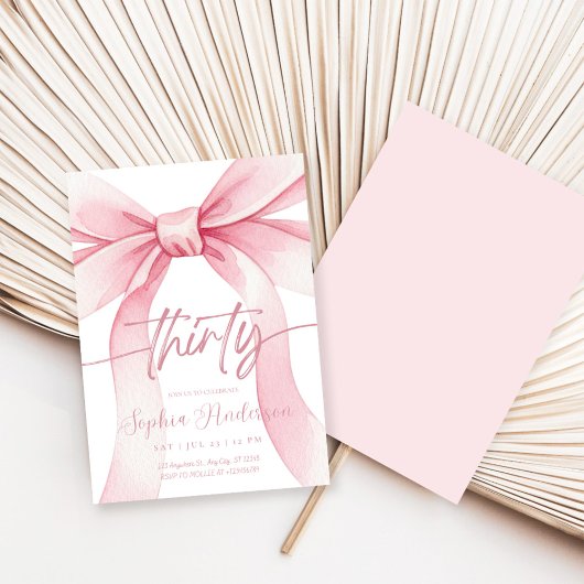 Elegante Roze Strik 30e Verjaardag Kaart