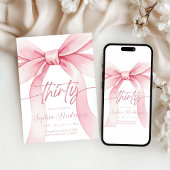 Elegante Roze Strik 30e Verjaardag Kaart