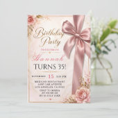 Elegante Roze Strik 35e Verjaardag Kaart (Staand voorkant)