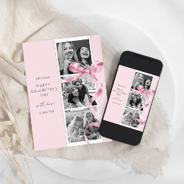Elegante Roze Strik 3 Foto Galentines Day Kaart