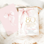 Elegante Roze Strik 80e Verjaardagsuitnodiging Kaart
