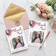 Elegante Roze Strik Afstudeer Dankkaart 