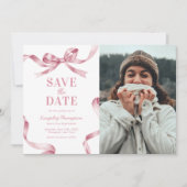 Elegante Roze Strik Afstudeerdata Kaartjes van tev Save The Date (Voorkant)