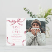 Elegante Roze Strik Afstudeerdata Kaartjes van tev Save The Date (Staand voorkant)