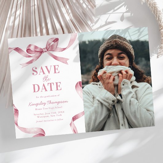 Elegante Roze Strik Afstudeerdata Kaartjes van tev Save The Date