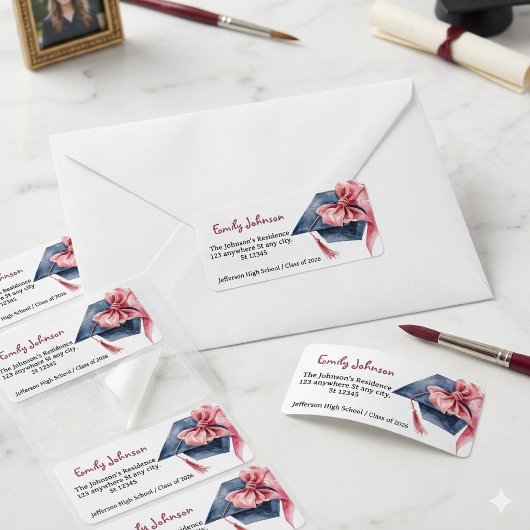 Elegante Roze Strik Afstudeerfeest  Etiket