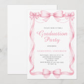 Elegante Roze Strik Afstudeerfeest Kaart (Voorkant / Achterkant)
