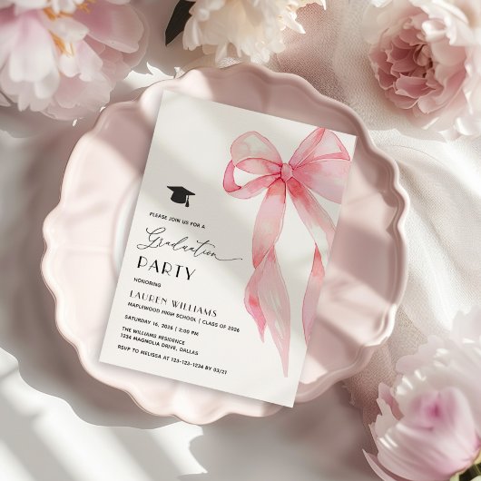 Elegante Roze Strik Afstudeerfeest Kaart