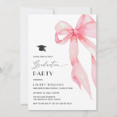 Elegante Roze Strik Afstudeerfeest Kaart (Voorkant)