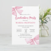 Elegante Roze Strik Afstudeerfeest Uitnodiging (Staand voorkant)