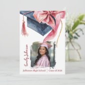 Elegante Roze Strik Afstudeerfeest Uitnodiging (Staand voorkant)