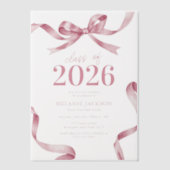 Elegante Roze Strik Afstudeerfeest Vellum Uitnodigingen (Voorkant)