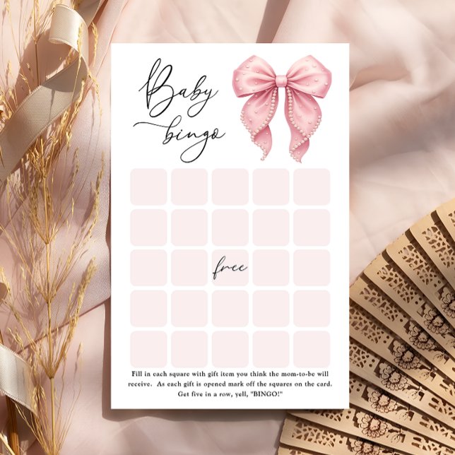 Elegante Roze Strik Baby Bingo Spel (Creator heeft geüpload)