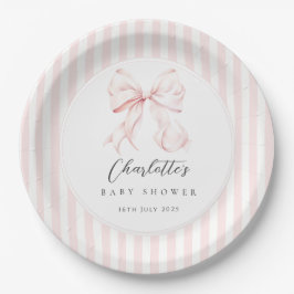 Elegante Roze Strik Baby Borrel Papieren Bordje