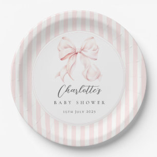 Elegante Roze Strik Baby Borrel Papieren Bordje