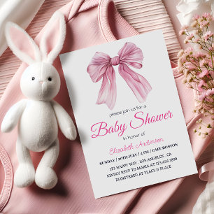 Elegante Roze Strik Baby Meisje Shower - Modern & Kaart