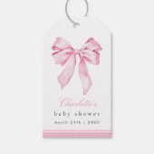 Elegante Roze Strik Baby Shower  Cadeaulabel (Voorkant)
