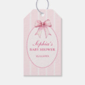 Elegante Roze Strik Baby Shower Cadeaulabel (Voorkant)