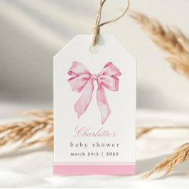 Elegante Roze Strik Baby Shower  Cadeaulabel