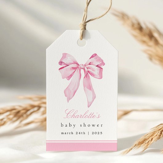 Elegante Roze Strik Baby Shower  Cadeaulabel