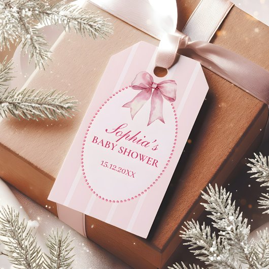Elegante Roze Strik Baby Shower Cadeaulabel