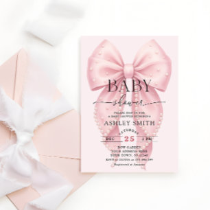 Elegante Roze Strik Baby Shower Kaart