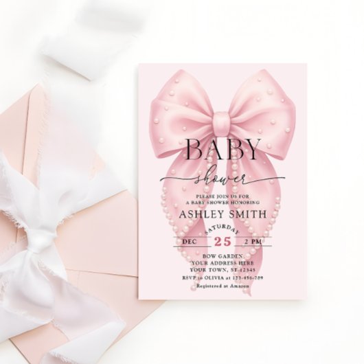 Elegante Roze Strik Baby Shower Kaart