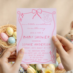 Elegante Roze Strik Baby Shower Kaart