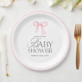 Elegante Roze Strik Baby Shower  Papieren Bordje