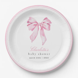 Elegante Roze Strik Baby Shower Papieren Bordje