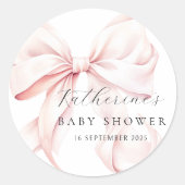 Elegante Roze Strik Baby Shower Ronde Sticker (Voorkant)