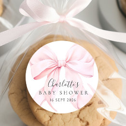 Elegante Roze Strik Baby Shower Ronde Sticker