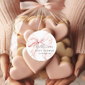 Elegante Roze Strik Baby Shower Ronde Sticker