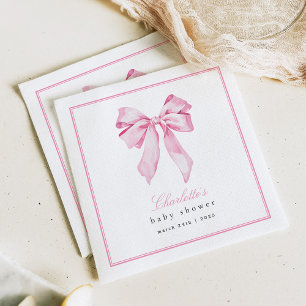 Elegante Roze Strik Baby Shower  Servet