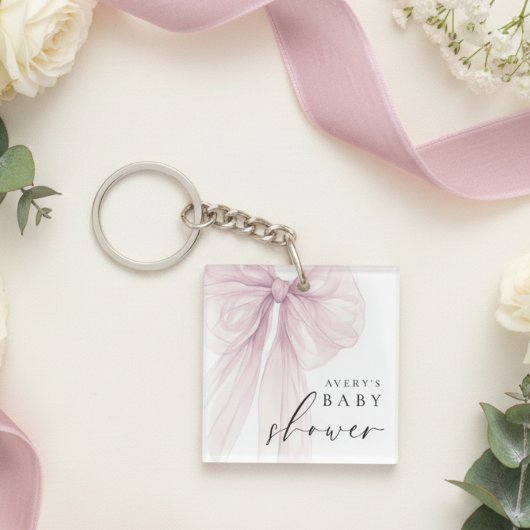 Elegante Roze Strik Baby Shower Sleutelhanger