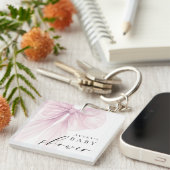Elegante Roze Strik Baby Shower Sleutelhanger (Voorkant Rechts)